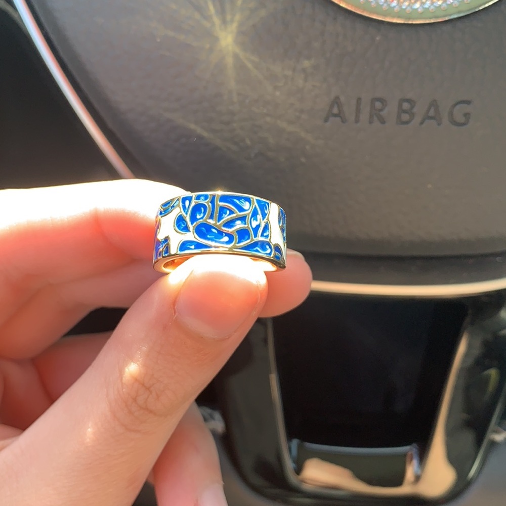 14k Gold Dipped Blue Rose Puebla Mosaic Ring
